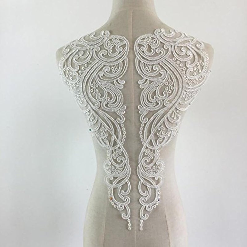 1 Piece Ivory White Lace Applique Neckline Collar Appliques Embroidery Lace Trim Fabric Cloth Sewing Patchwork DIY Craft